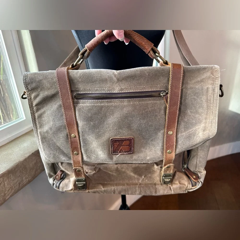 Vintage ZB Brown Canvas & Leather Adjustable Straps Messenger Bag